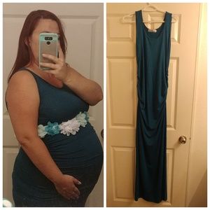 Floor length teal maternity dress